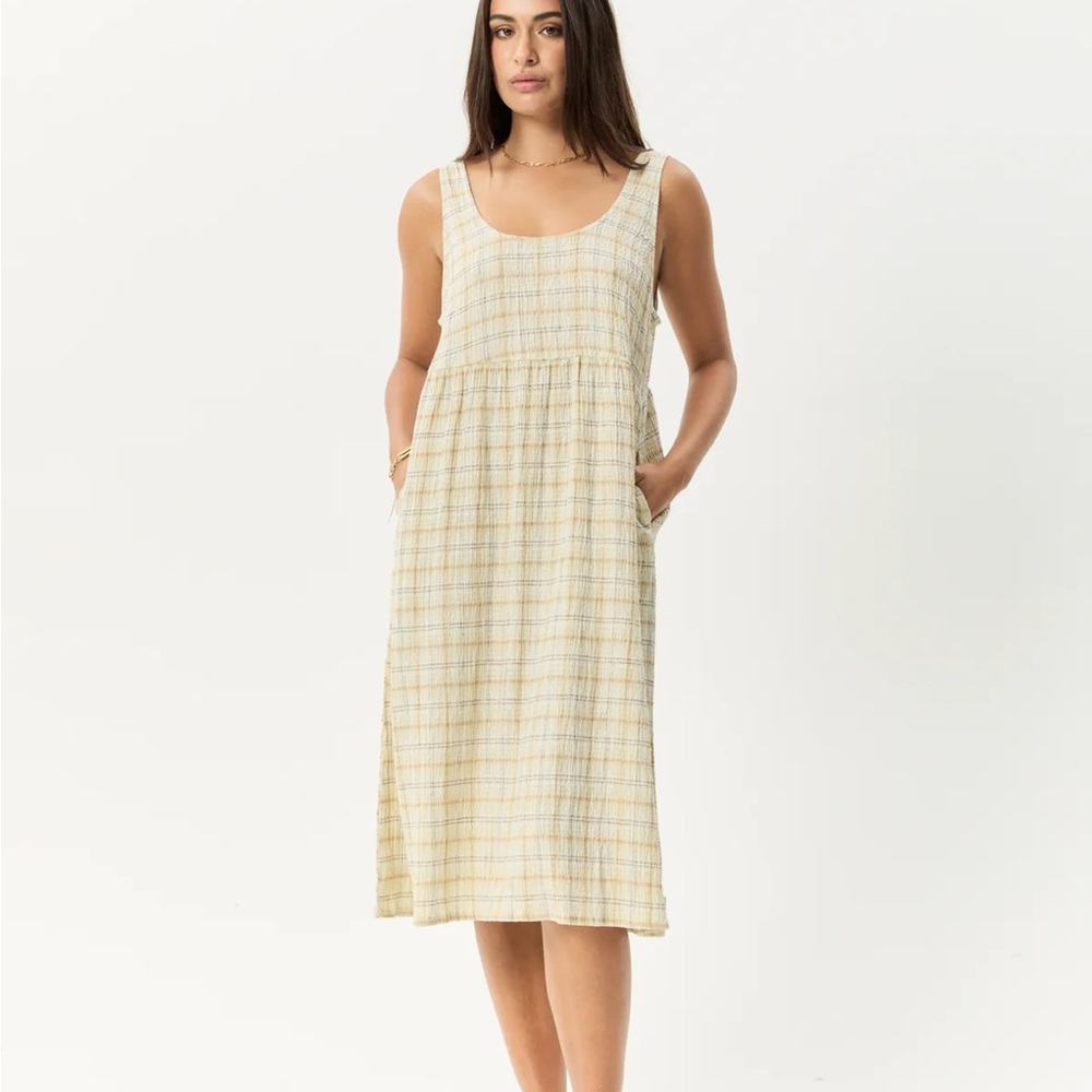 Afends Yellow Plaid Midi Dress